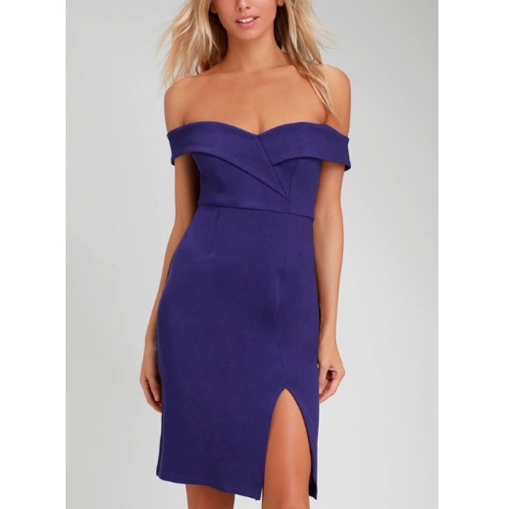New LULUS Cobalt Blue Classic Glam Off-The-Shoulder Bodycon Dress Size XS HOCO